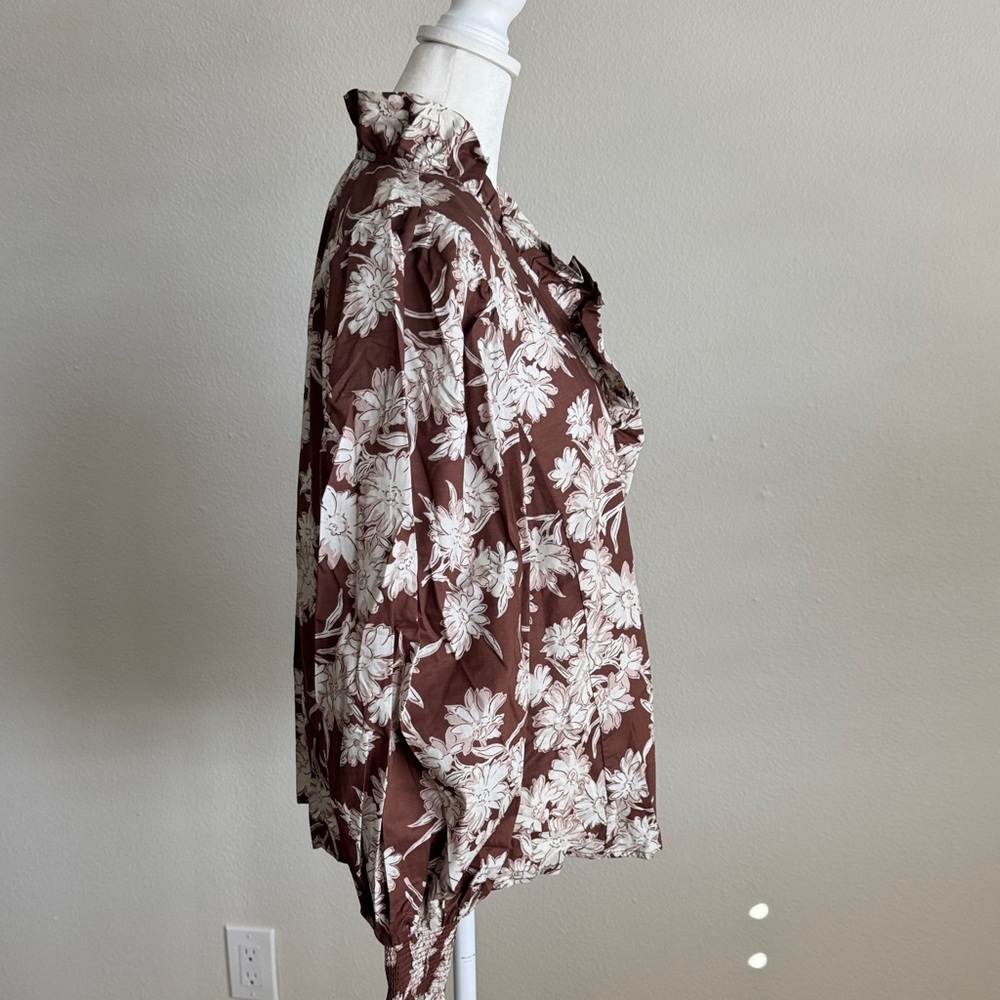 Entro Chocolate Floral Ruffle Blouse - Picture 8 of 10